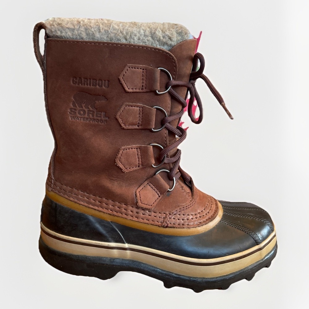 Sorel Womens 6 Waterproof Caribou Leather Faux Fur Lace Up Winter Duck Boots